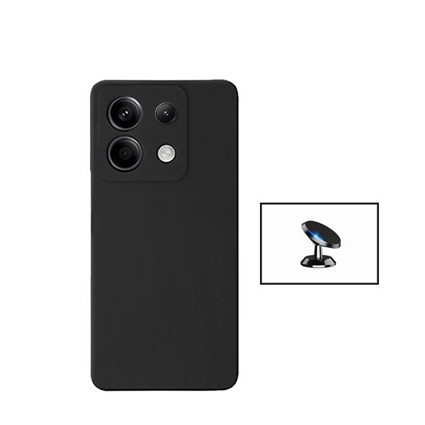 Kit Suporte Magnético de Carro + Capa Silicone Líquido para Xiaomi Redmi Note 13 Pro 4G - Preto