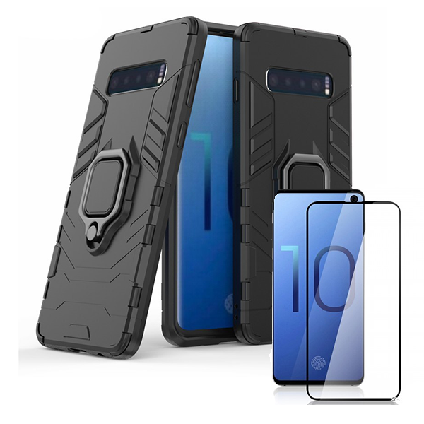 Kit Vidro Premium Full Cover + Capa 3X1 Military Defender para Samsung Galaxy S10