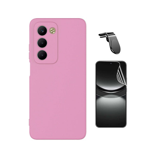 Kit Película Hydrogel Frente + Capa Silicone Líquido + Suporte L PHONECARE Para Xiaomi Redmi 15 - Rosa