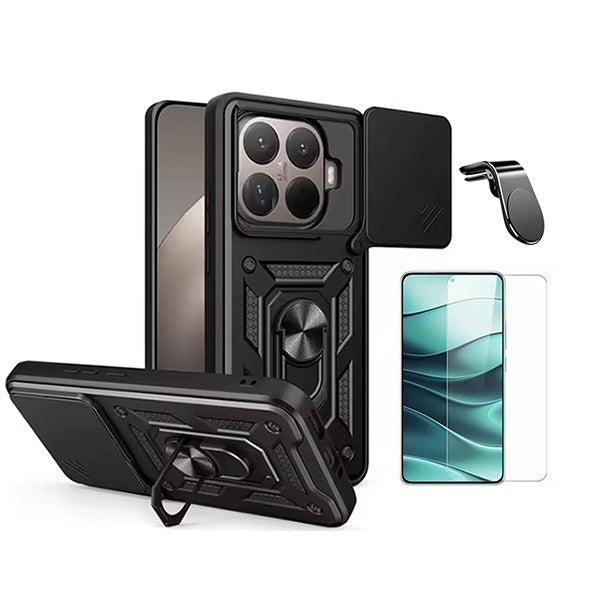 Kit Vidro Clearglass + Capa Magnetic Slide Window + Suporte L PHONECARE Para Xiaomi 15T Pro 5G - Preto