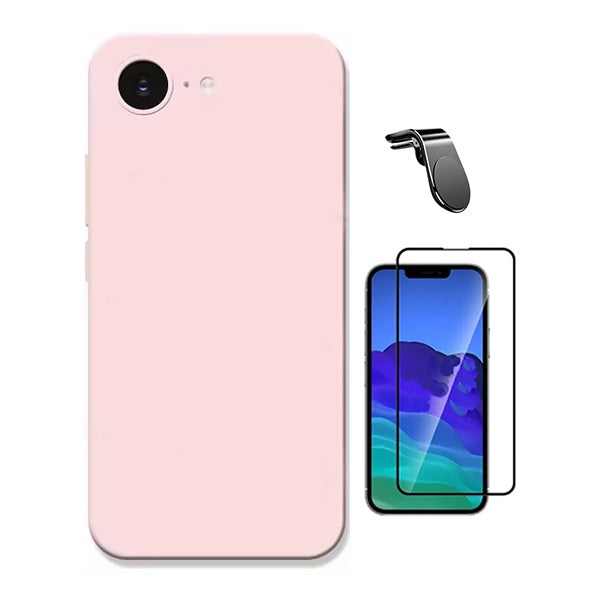 Kit Vidro Temperado + Capa Silicone Líquido + Suporte L PHONECARE Para Apple iPhone 17e - Rosa