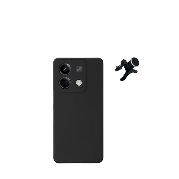 Kit Suporte Magnético Reforçado de Carro + Capa Silicone Líquido para Xiaomi Redmi Note 13 - Preto