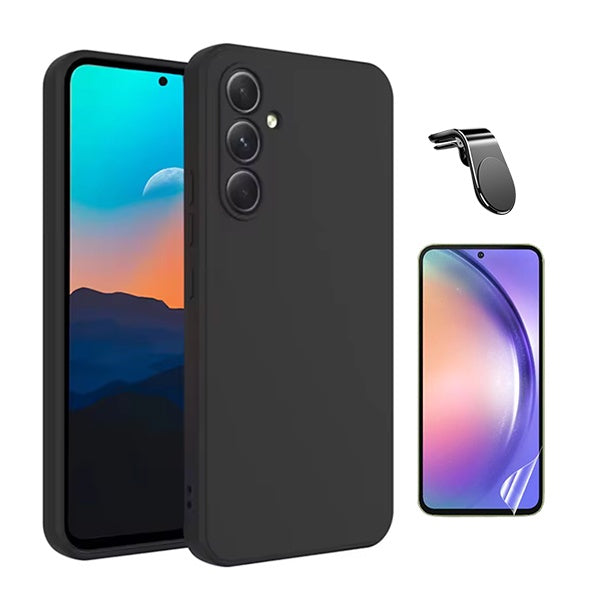Kit Película Hydrogel Frente + Capa Silicone Líquido + Suporte L PHONECARE Para Samsung Galaxy A56 5G - Preto