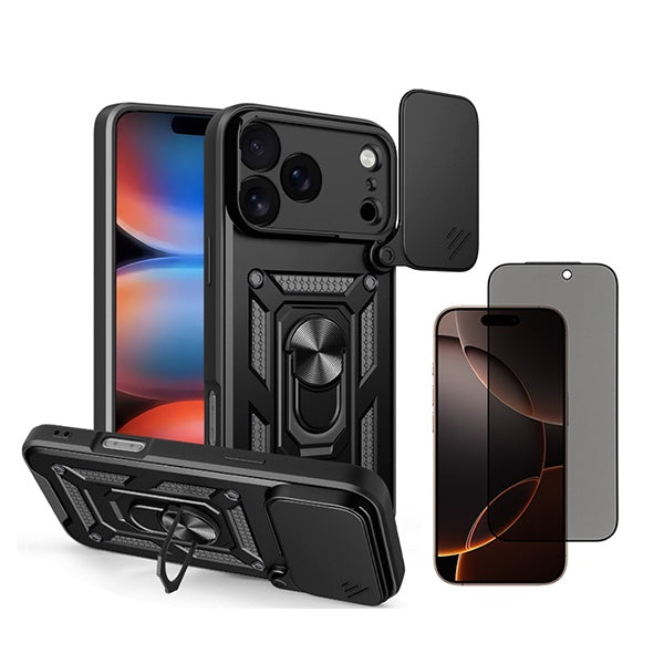 Kit Película Anti-Spy + Capa Magnetic Slide Window PHONECARE Para Apple iPhone 18 Pro - Preto