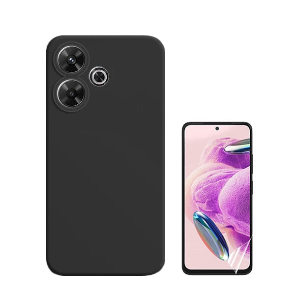Kit Película Hydrogel Full Cover Frente + Capa Silicone Líquido para Xiaomi Redmi 13 5G - Preto
