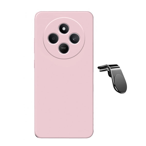 Kit Suporte L + Capa Silicone Líquido Para Xiaomi Redmi 14C - Rosa