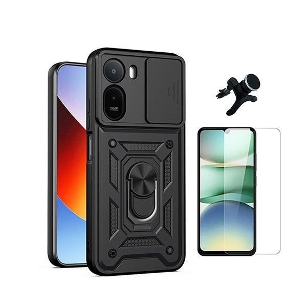 Kit Vidro Clearglass + Capa Magnetic Slide Window + Suporte Magnético Reforçado  PHONECARE Para Xiaomi Redmi A7 Pro 4G - Preto