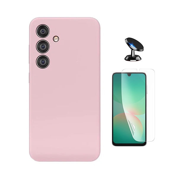 Kit Película Hydrogel Frente + Capa Silicone Líquido + Suporte Magnético PHONECARE Para Samsung Galaxy A18 4G - Rosa