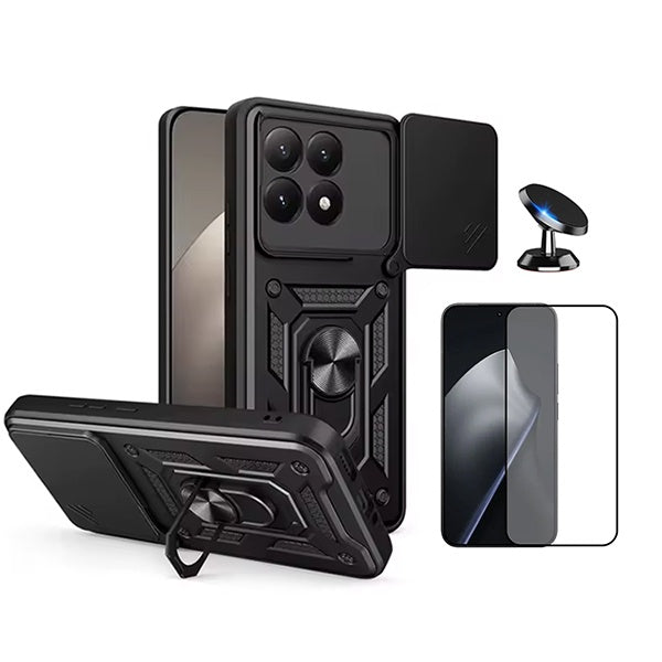 Kit Vidro + Capa Magnetic Slide Window + Suporte Magnético PHONECARE Para Xiaomi 15T 5G - Preto