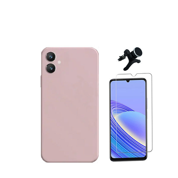 Kit Vidro Clearglass + Capa Silicone Líquido + Suporte Magnético de Carro Reforçado para Samsung Galaxy A05 - Rosa