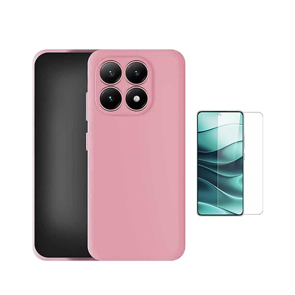 Kit Vidro Clearglass + Capa Silicone Líquido PHONECARE Para Xiaomi 17 5G - Rosa