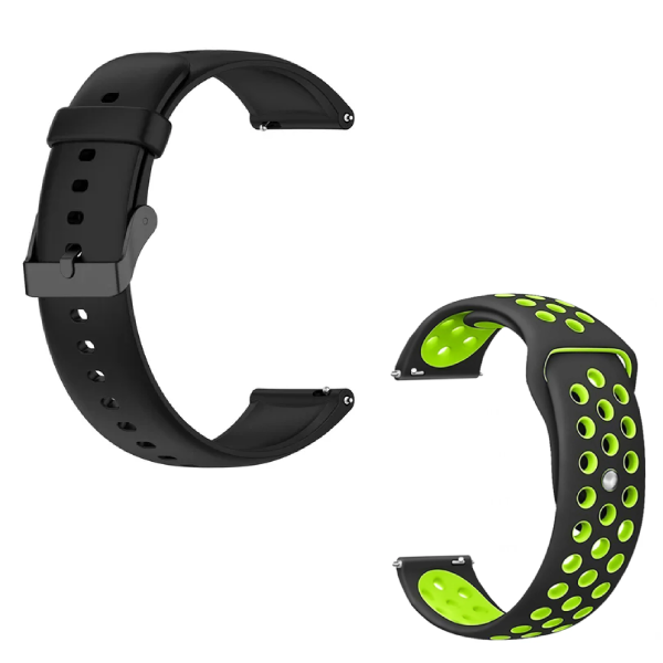 Kit Bracelete SmoothSilicone Com Fivela + SportyStyle Para Xiaomi Watch S2 - 42mm - Preto / Preto Verde