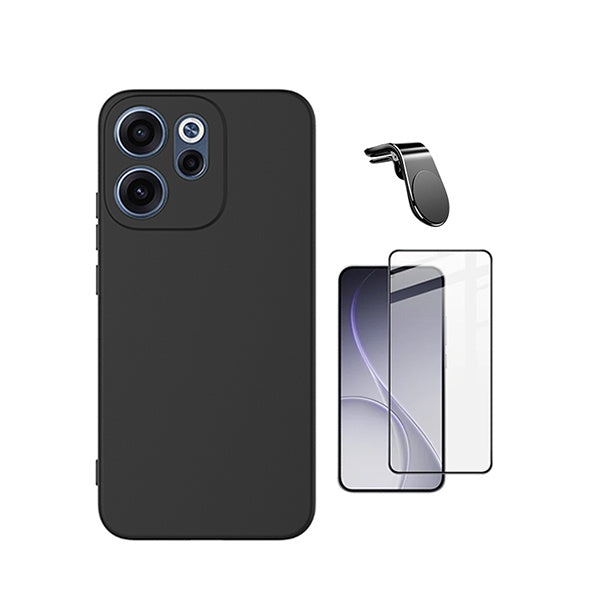 Kit Vidro Temperado + Capa Silicone Líquido + Suporte L PHONECARE Para Oppo Reno15 Pro - Preto