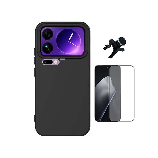 Kit Vidro Temperado + Capa Silicone Líquido + Suporte Magnético Reforçado PHONECARE Para Xiaomi 17 Pro Max 5G - Preto