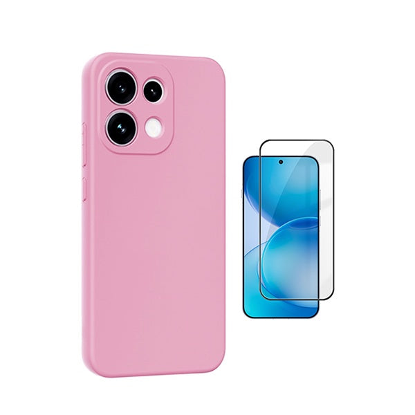 Kit Vidro Temperado + Capa Silicone Líquido PHONECARE Para Oppo Reno16 FS 5G - Rosa