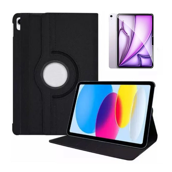 Kit Capa 360 Rotation Anti-Impact Protection + Vidro Premium Full Cover para Apple iPad Air 13 (2024) - Preto