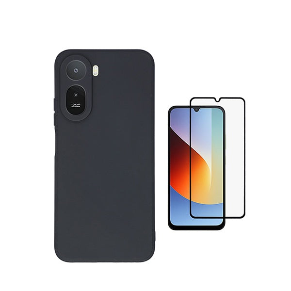 Kit Vidro Temperado + Capa Silicone Líquido PHONECARE Para Xiaomi Redmi A7 Pro 4G - Preto