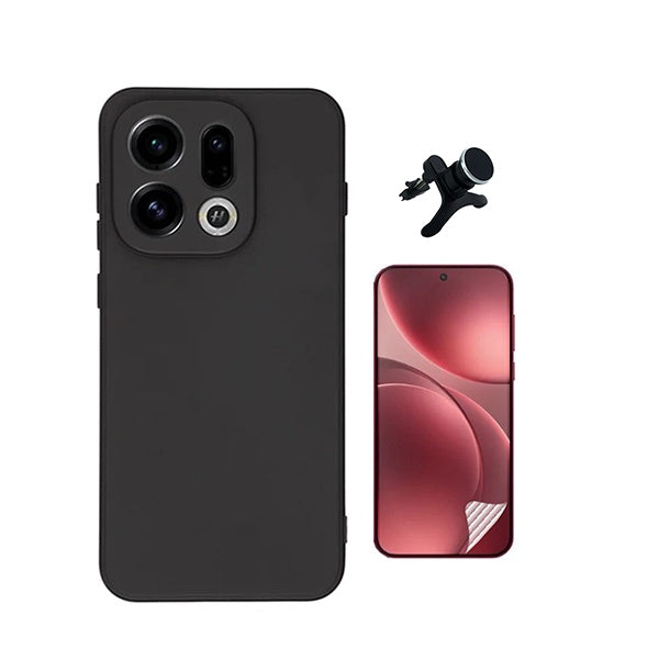 Kit Película Hydrogel Frente + Capa Silicone Líquido +  Suporte Reforçado PHONECARE Para Oppo Find X9 - Preto
