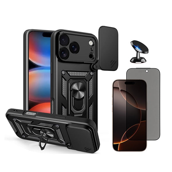 Kit Película Anti-Spy + Capa Magnetic Slide Window + Suporte Magnético PHONECARE Para Apple iPhone 18 Pro - Preto