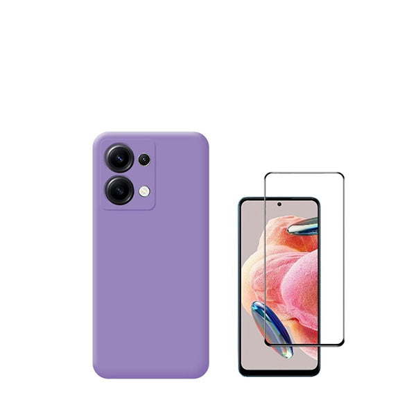 Kit Vidro Premium Full Cover + Capa Silicone Líquido para Xiaomi Redmi Note 13 4G - Roxo