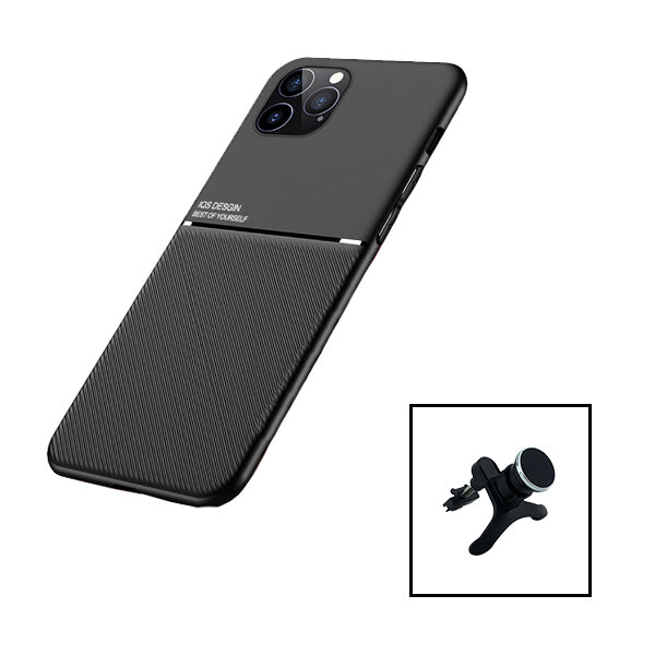 Kit Capa Magnetic Lux + Suporte Magnético de Carro Reforçado para Apple iPhone 15 Pro Max - Preto