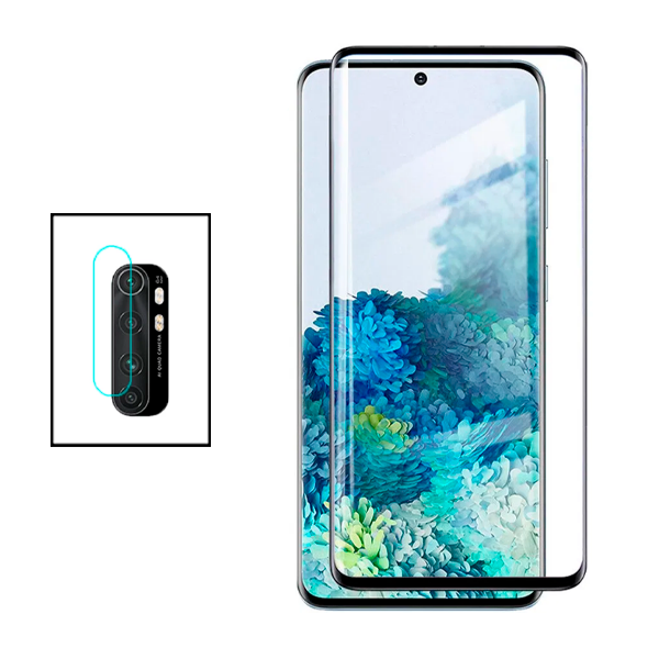 Kit Película de Camara Traseira + Vidro Premium Full Cover Curved para Xiaomi Mi Note 10 Lite