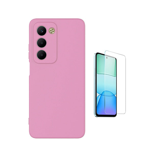 Kit Vidro Clearglass + Capa Silicone Líquido PHONECARE Para Xiaomi Redmi 15 - Rosa