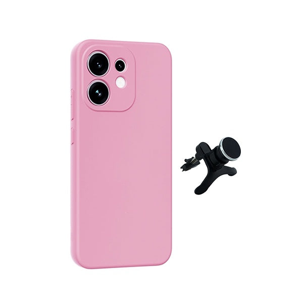 Kit Suporte Magnético Reforçado + Capa Silicone Líquido PHONECARE Para Oppo Reno16 - Rosa
