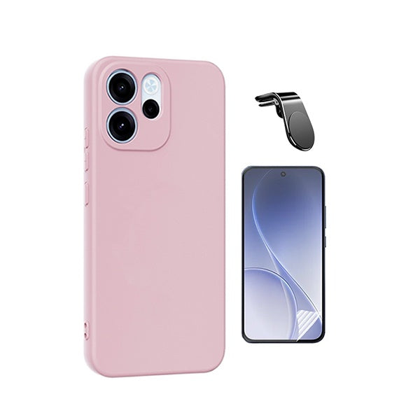 Kit Película Hydrogel Frente + Capa Silicone Líquido + Suporte L PHONECARE Para Oppo Reno15 FS - Rosa