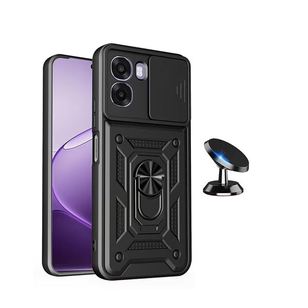 Kit Suporte Magnético + Capa Magnetic Slide Window PHONECARE Para Oppo A6x - Preto