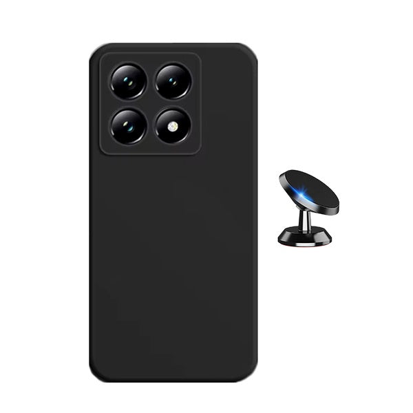 Kit Suporte Magnético + Capa Silicone Líquido Para Xiaomi 14T Pro - Preto