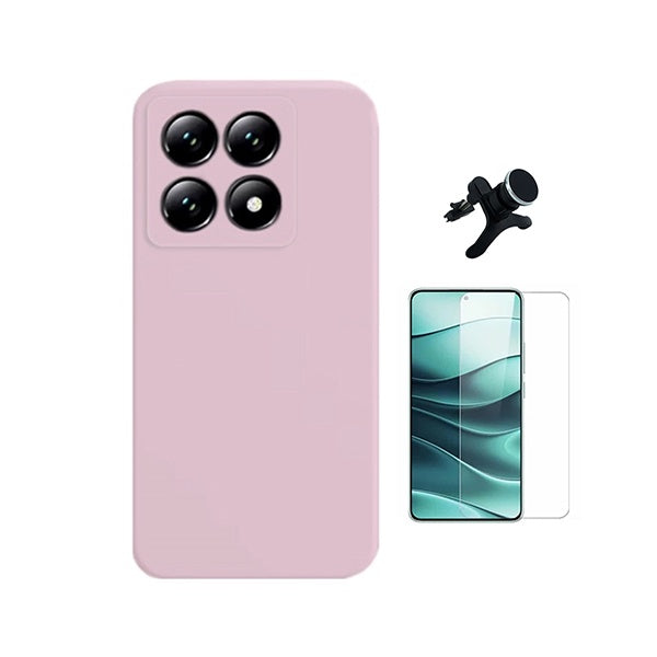 Kit Vidro Clearglass + Capa Silicone Líquido + Suporte Reforçado PHONECARE Para Xiaomi 15T 5G - Rosa