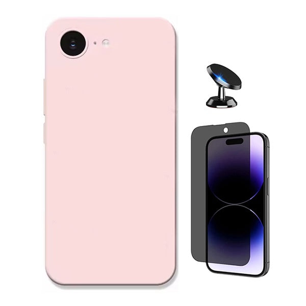 Kit Vidro Anti-Spy + Capa Silicone Líquido + Suporte Magnético PHONECARE Para Apple iPhone 17e - Rosa