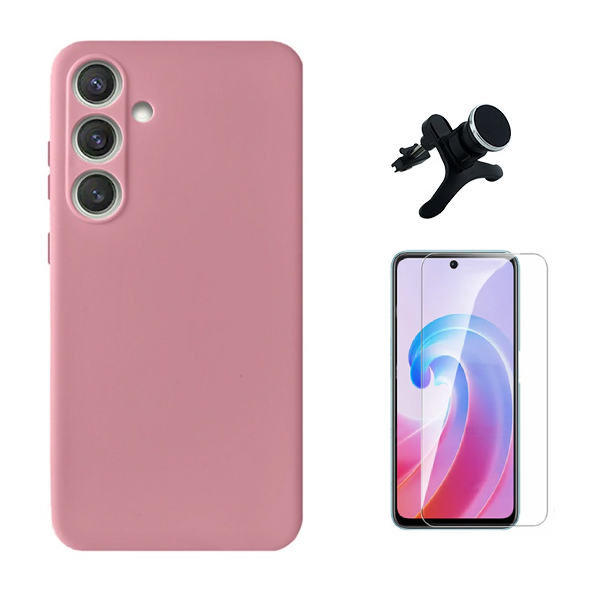 Kit Vidro Clearglass + Capa Silicone Líquido + Suporte Reforçado PHONECARE Para Samsung Galaxy A26 5G - Rosa