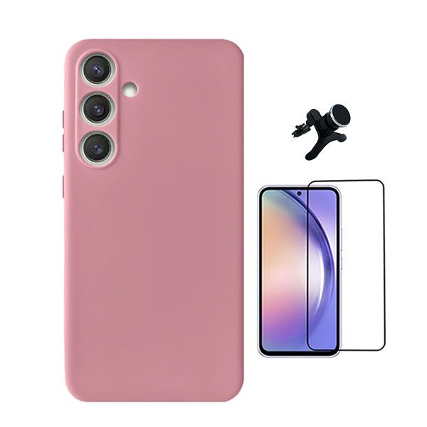 Kit Vidro Temperado + Capa Silicone Líquido + Suporte Magnético Reforçado Phonecare Para Samsung Galaxy A36 - Rosa
