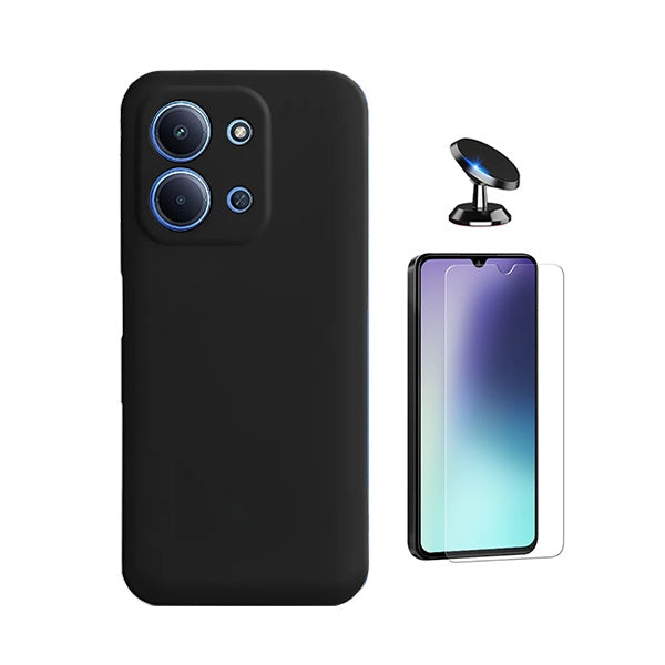 Kit Vidro Clearglass + Capa Silicone Líquido + Suporte Magnético PHONECARE Para Xiaomi Poco C85 - Preto