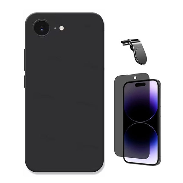 Kit Vidro Anti-Spy + Capa Silicone Líquido + Suporte Magnético L PHONECARE Para Apple iPhone 17e - Preto