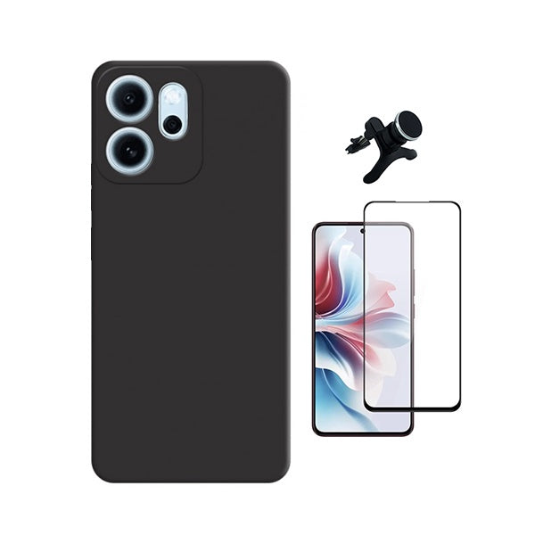 Kit Vidro Temperado + Capa Silicone Líquido + Suporte Magnético Reforçado PHONECARE Para Oppo Reno14 F 5G - Preto