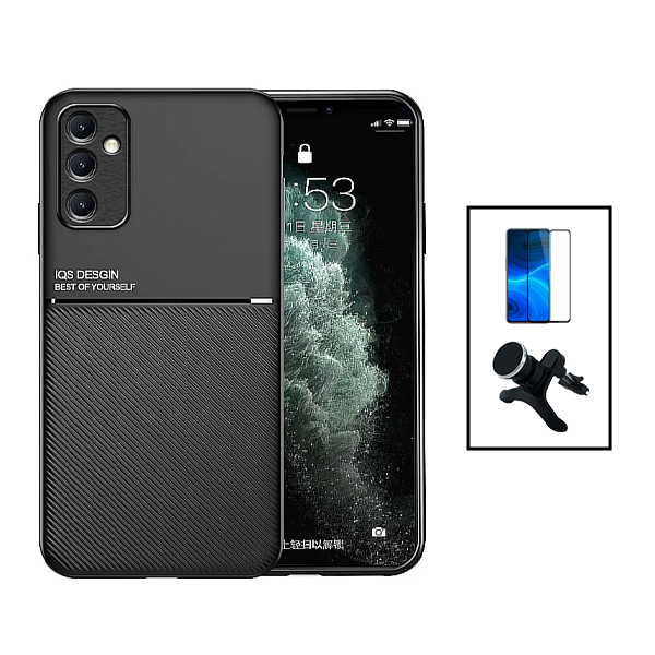 Kit Capa Magnetic Lux + 5D Full Cover + Suporte Magnético de Carro Reforçado para Samsung Galaxy A14 5G - Preto
