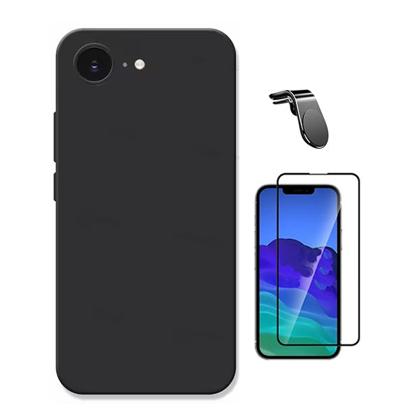 Kit Vidro Temperado + Capa Silicone Líquido + Suporte L PHONECARE Para Apple iPhone 17e - Preto