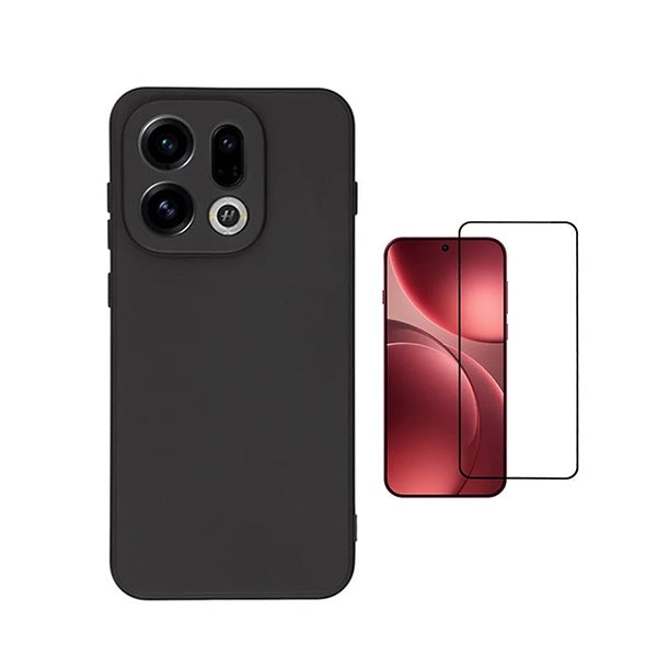 Kit Vidro Temperado + Capa Silicone Líquido PHONECARE Para Oppo Find X9 - Preto
