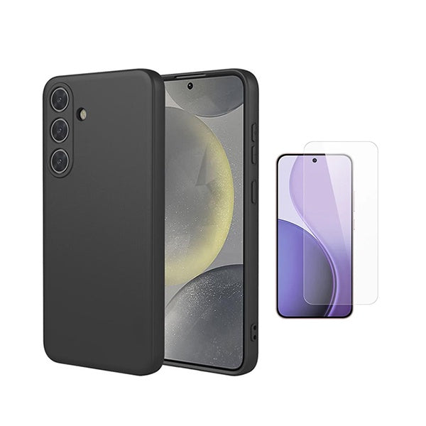 Kit Vidro Clearglass + Capa Silicone Líquido PHONECARE Para Samsung Galaxy S26 + Plus - Preto