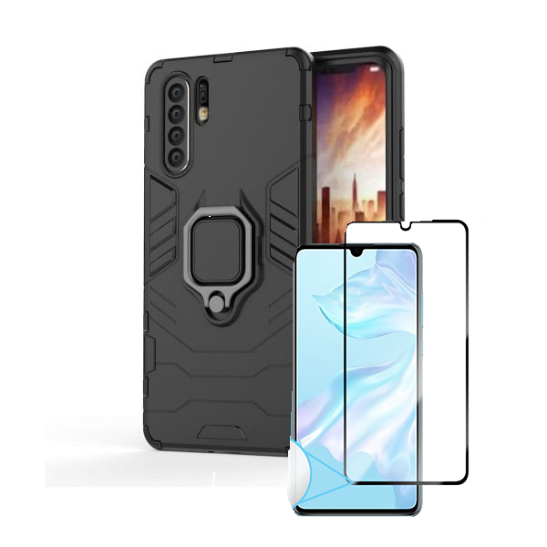 Kit Vidro Premium Full Cover + Capa 3X1 Military Defender para Huawei P30 Lite New Edition