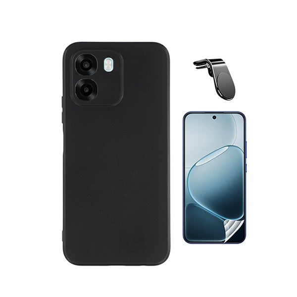 Kit Película Hydrogel Frente + Capa Silicone Líquido + Suporte L PHONECARE Para Oppo A6 4G - Preto