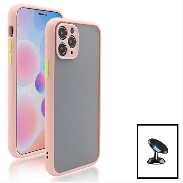 Kit Capa Anti Choque Camera Protection + Película 5D Full Cover + Suporte Magnético de Carro para Apple iPhone 13 - Rosa