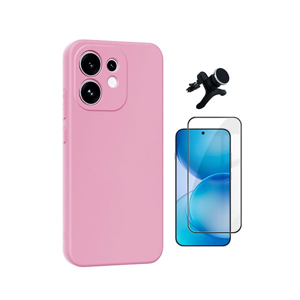 Kit Vidro Temperado + Capa Silicone Líquido + Suporte Magnético Reforçado PHONECARE Para Oppo Reno16 - Rosa