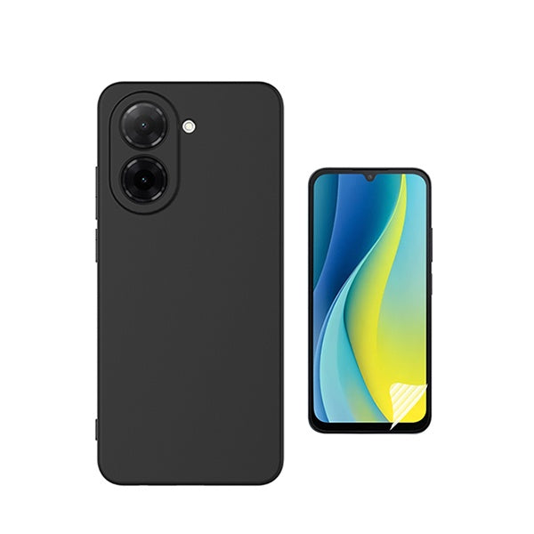 Kit Película Hydrogel Frente + Capa Silicone Líquido PHONECARE Para Xiaomi Redmi A7 4G - Preto