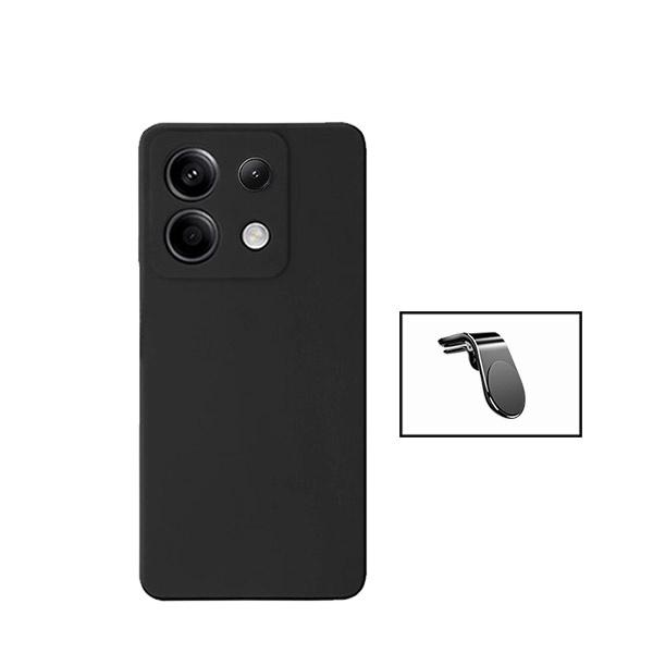 Kit Suporte Magnético L Safe Driving Carro + Capa Silicone Líquido para Xiaomi Redmi Note 13 Pro 4G - Preto