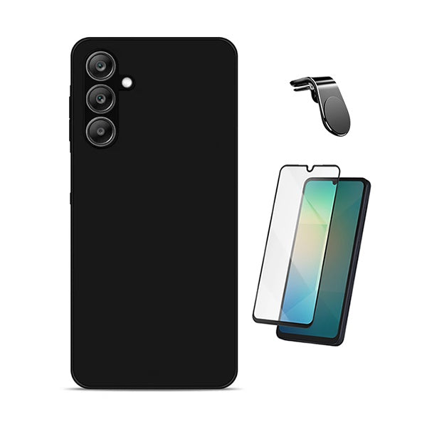 Kit Vidro Temperado + Capa Silicone Líquido + Suporte L PHONECARE Para Samsung Galaxy A18 4G - Preto