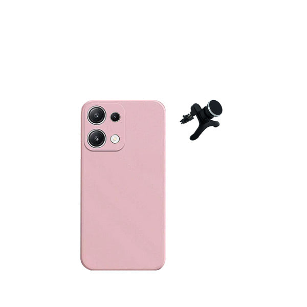 Kit Suporte Magnético Reforçado de Carro + Capa Silicone Líquido para Xiaomi Redmi Note 13 4G - Rosa